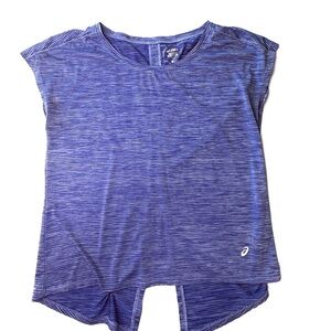 Asics Blue Heather T-Shirt Open Back Cap Sleeve Workout Tee Size Large